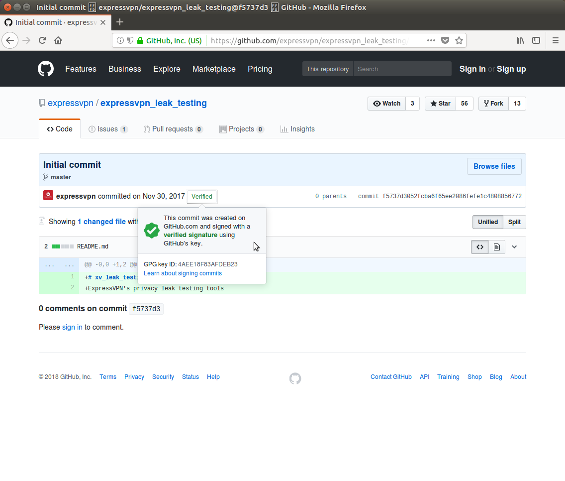 Screenshot of a git commit verified by a PGP key