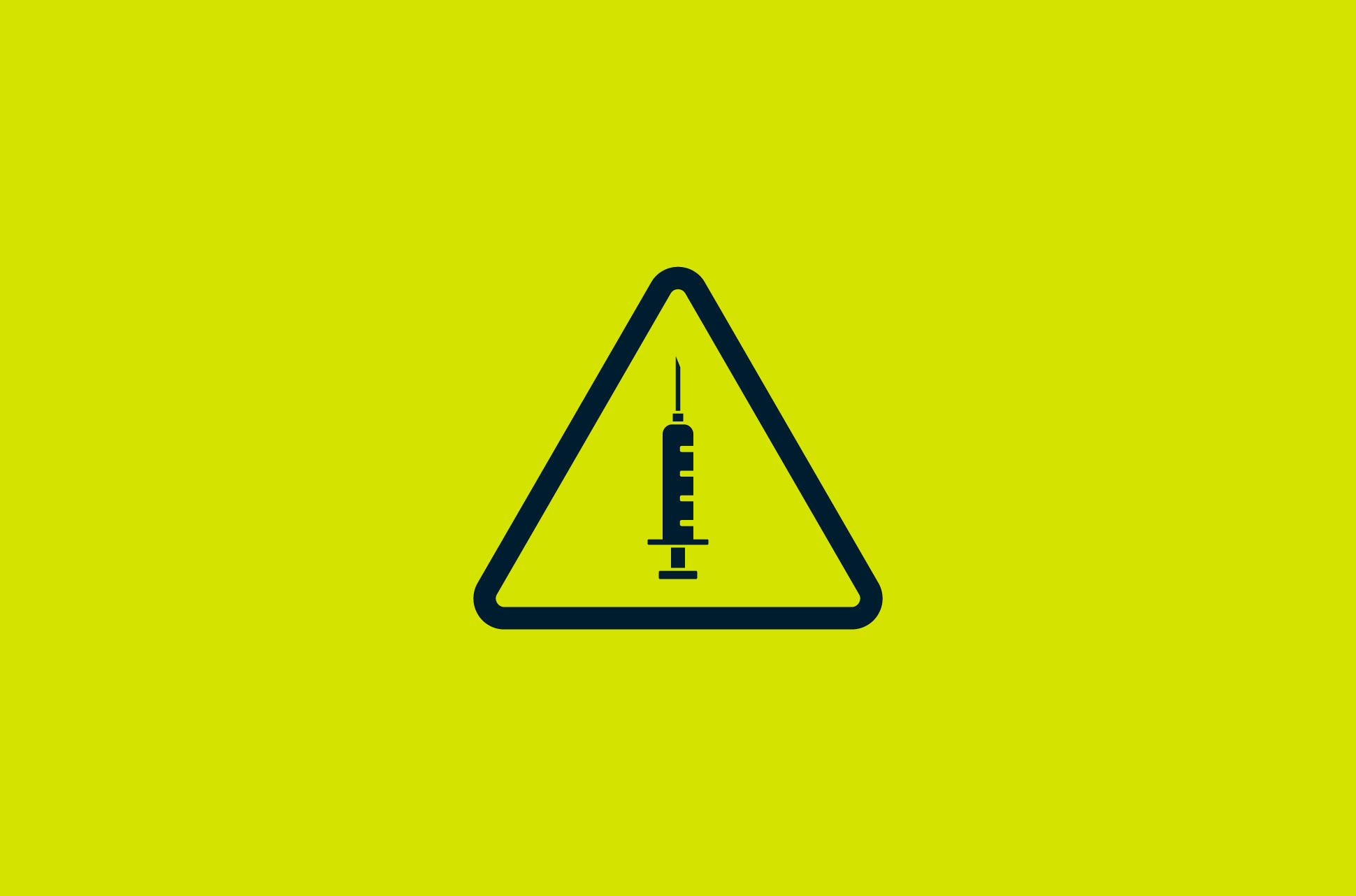 A warning sign with a syringe in the middle.