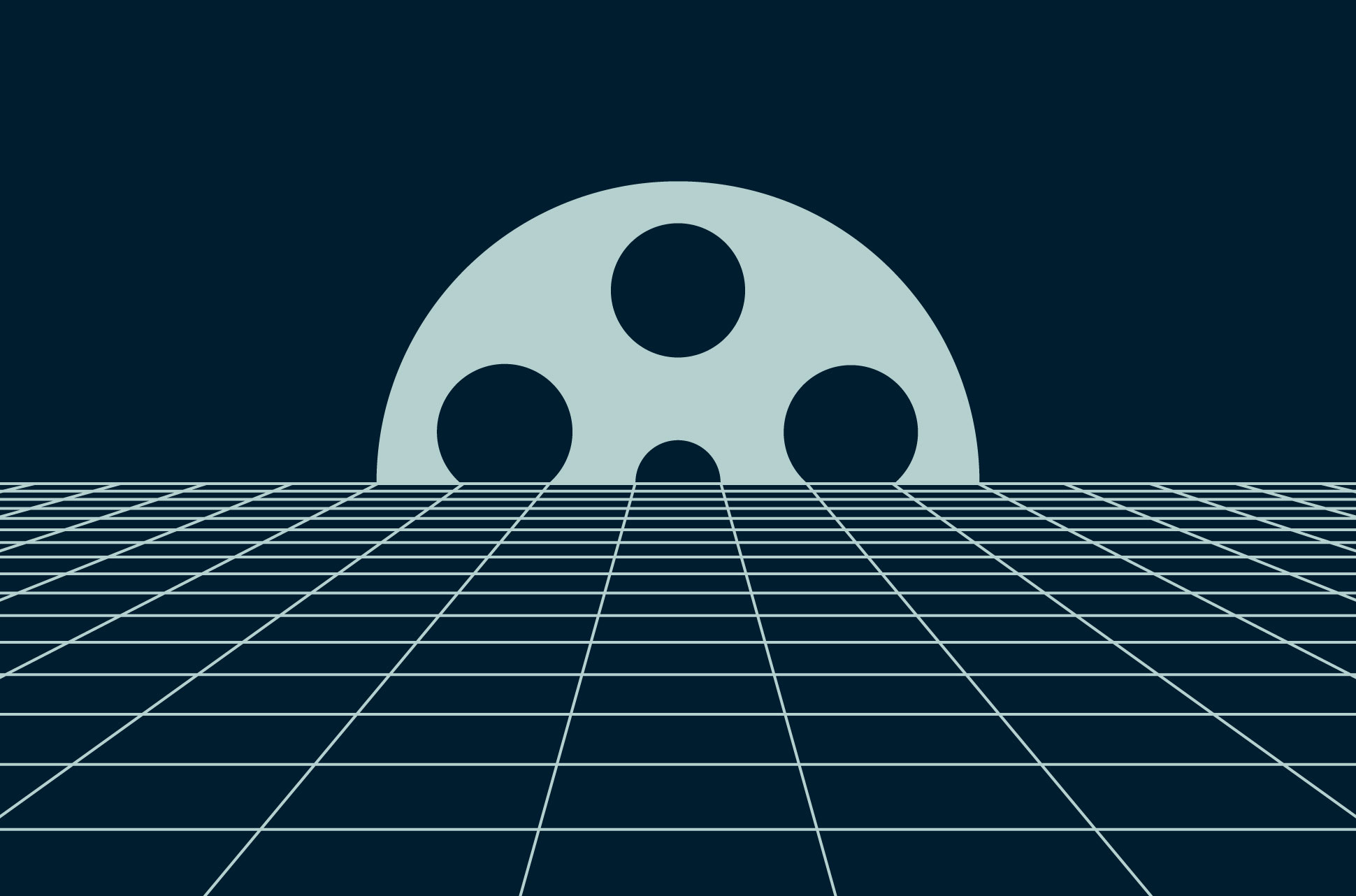 Film reel on the horizon of a matrix grid.
