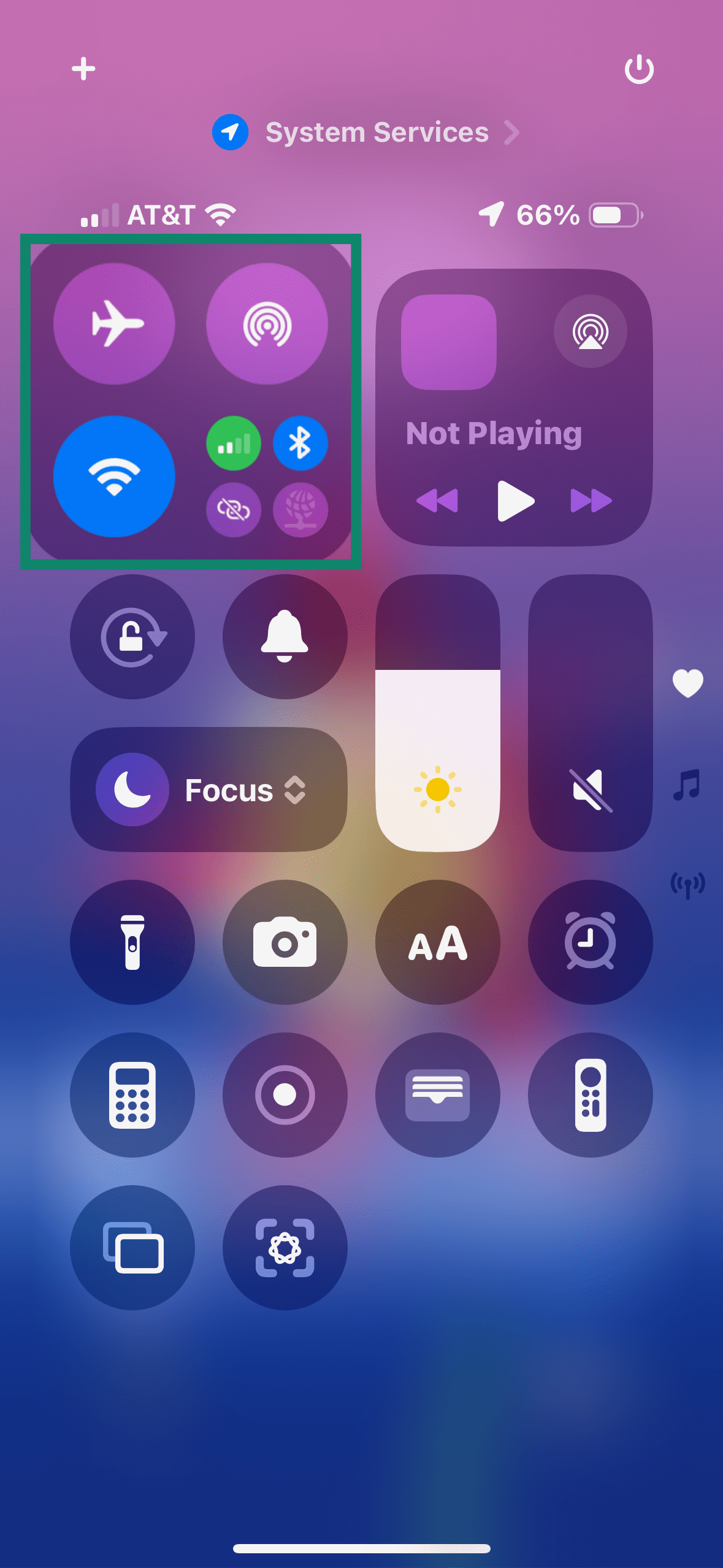 iOS Control Center with network options highlighted.