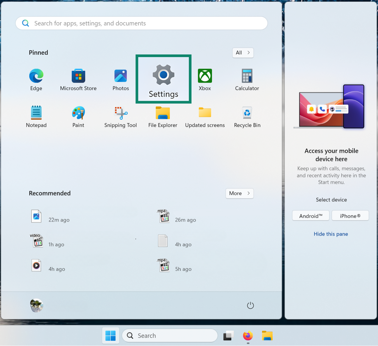 Windows 11 start menu.