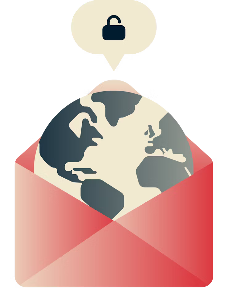 Desbloqueie o Gmail em qualquer lugar: Um globo com um cadeado aberto.