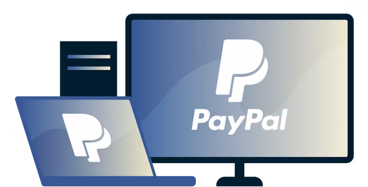 Настольный ПК и ноутбук с логотипом PayPal.