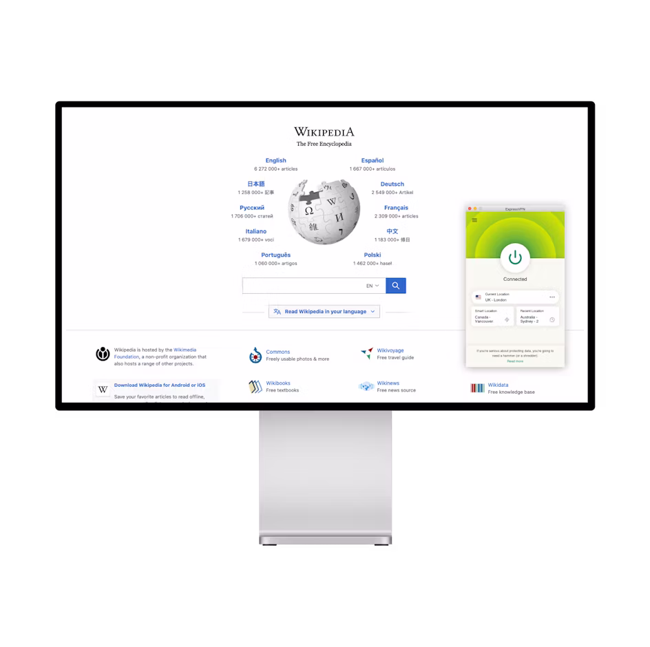 Homepage di Wikipedia e VPN.
