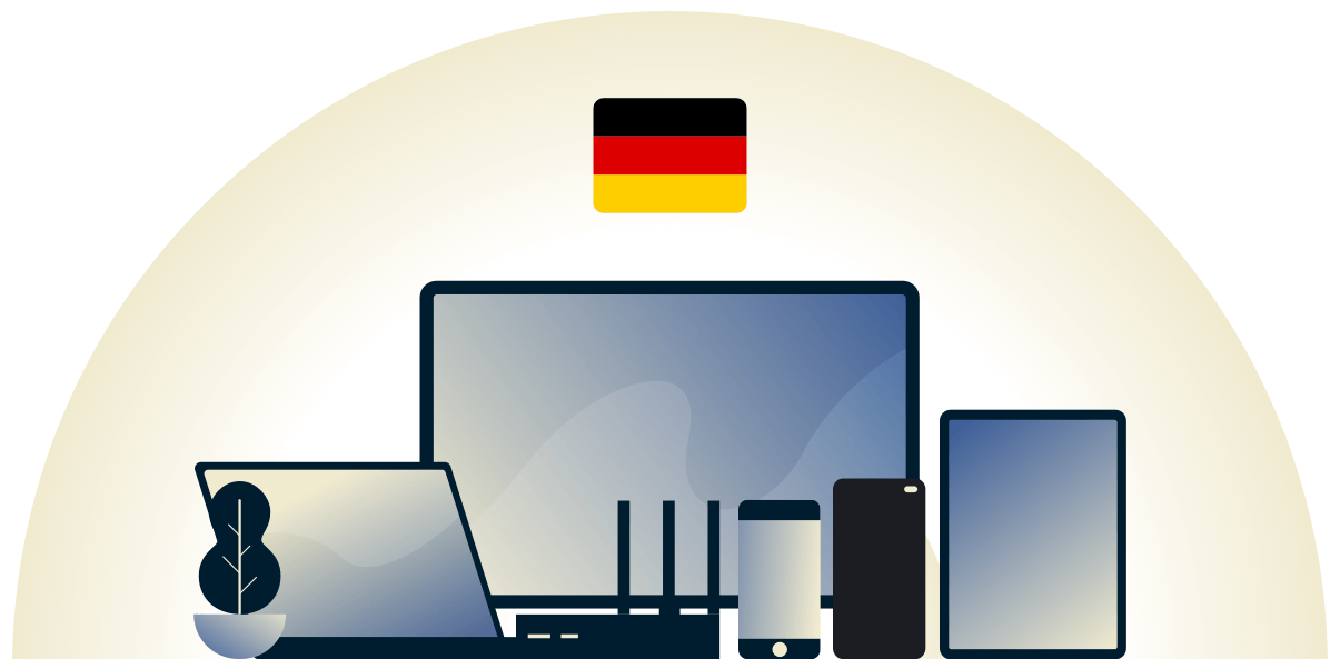 VPN per la Germania che protegge una variet&agrave; di dispositivi.