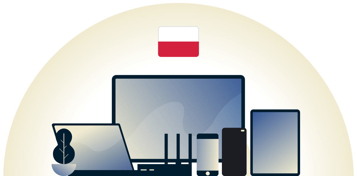 Polen VPN, der beskytter en r&aelig;kke forskellige enheder.