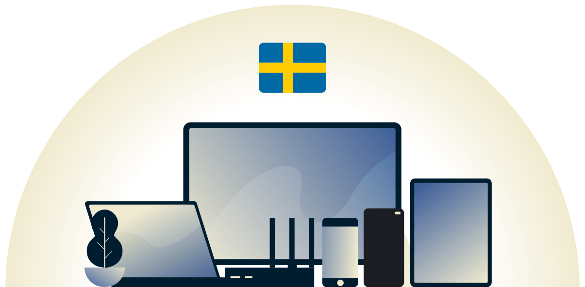 VPN da Su&eacute;cia protegendo uma variedade de dispositivos.