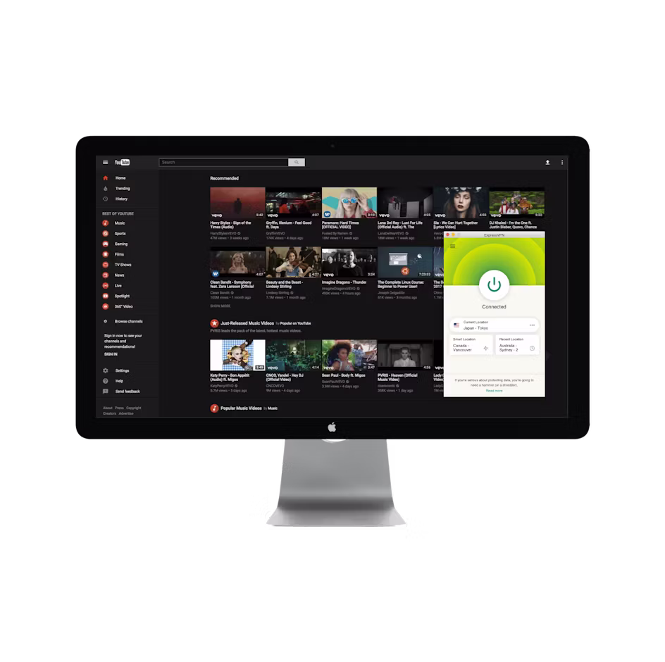 Interfaccia YouTube con VPN.