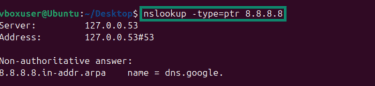 Looking up Pointer record using nslookup.