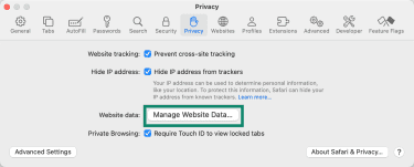 Safari Privacy settings panel with 
