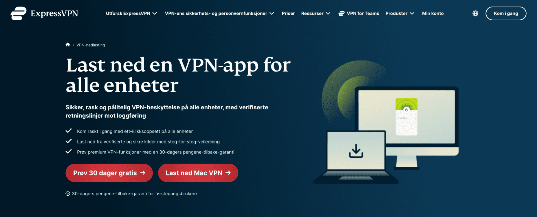 ExpressVPN download page with the download button highlighted