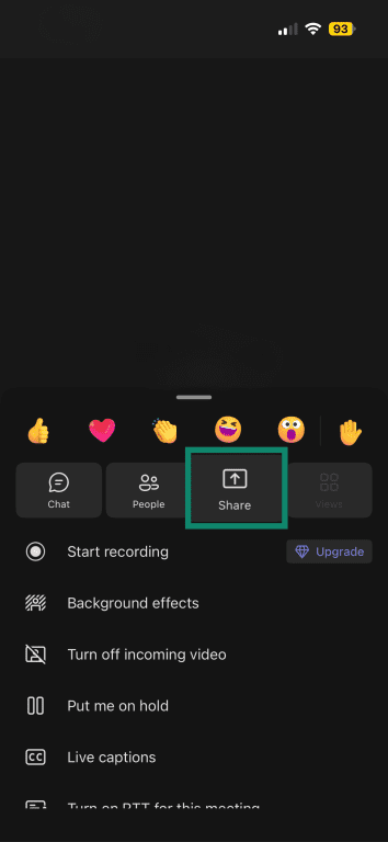 Share button in the Teams mobile app
