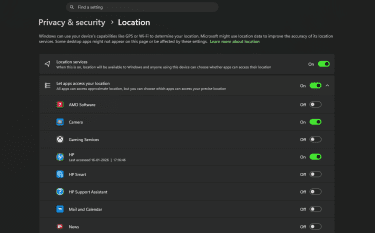 Apps with location access under Location in Privacy & security.