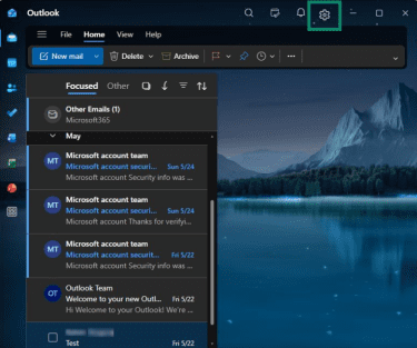 How to access the settings menu in the new Outlook for Windows