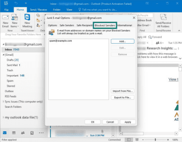 How to access the blocked senders list in the classic Outlook for Windows