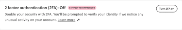 Turning on 2FA on Etsy.