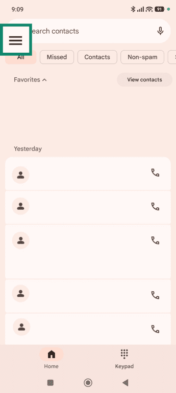 The menu button on the Android phone app is highlighted.