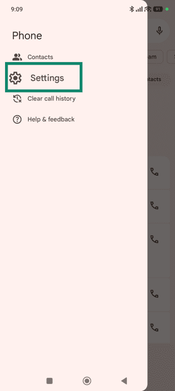 Settings option on the Android phone app is highlighted.