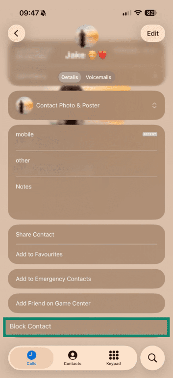 Block calls option on iPhone.