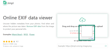 Image being uploaded to the online EXIF viewer