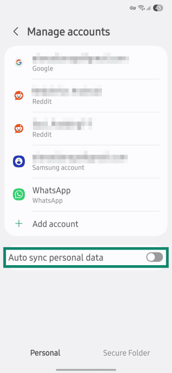 Disabling data auto sync for online accounts.